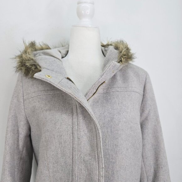 J. Crew Gray Wool Vail Fur Hooded Parka Coat Long Jacket Women Size 14 - Picture 6 of 11
